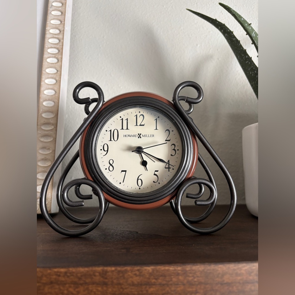 Vintage Howard Miller 645636 Diane Metal and Wood Alarm Clock